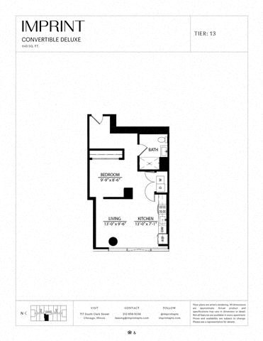 Floor plan for studio, 1 bath, 643 sqft