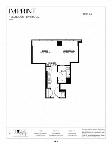Floor plan for studio, 1 bath, 683 sqft