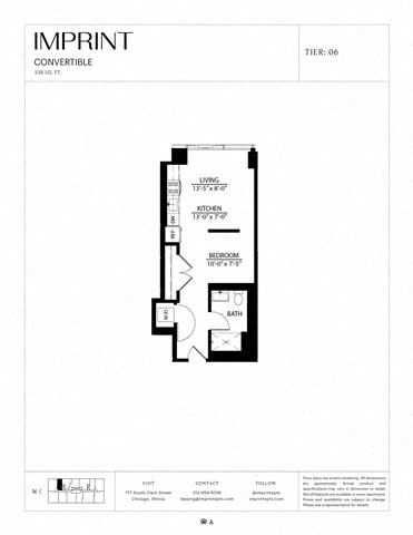 Floor plan for studio, 1 bath, 538 sqft