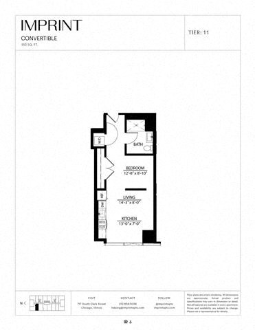 Floor plan for studio, 1 bath, 552 sqft