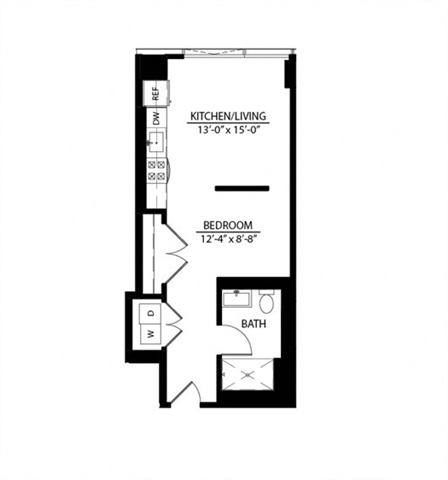 Floor plan for studio, 1 bath, 559 sqft