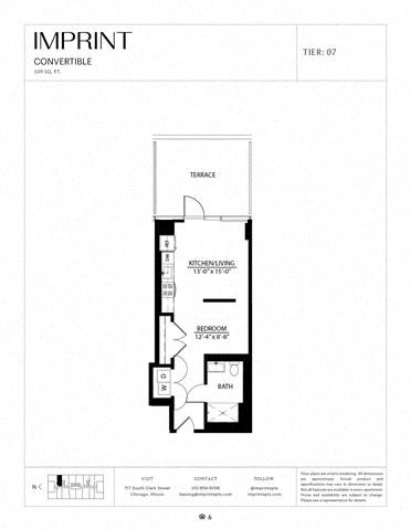 Floor plan for studio, 1 bath, 559 sqft