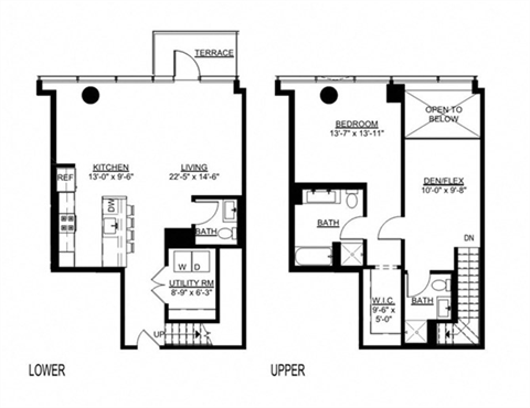Floor plan for 1 bed, 2 baths, 1498 sqft