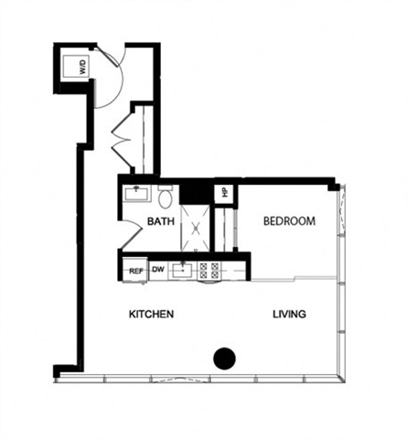 Floor plan for 1 bed, 1 bath, 694 sqft