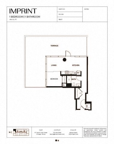 Floor plan for 1 bed, 1 bath, 680 sqft