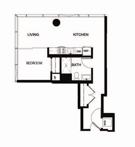 Floor plan for 1 bed, 1 bath, 680 sqft