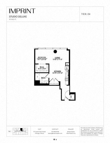 Floor plan for studio, 1 bath, 674 sqft
