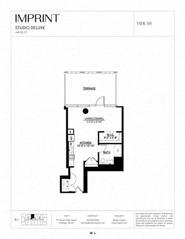 Floor plan for studio, 1 bath, 648 sqft