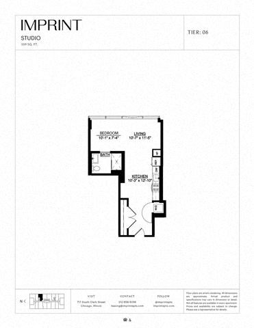 Floor plan for studio, 1 bath, 559 sqft