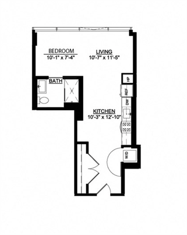 Floor plan for studio, 1 bath, 578 sqft
