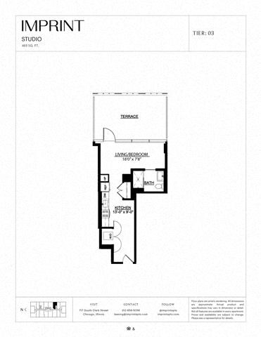 Floor plan for studio, 1 bath, 483 sqft