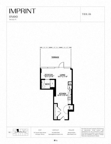 Floor plan for studio, 1 bath, 562 sqft