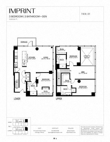 Floor plan for 3 beds, 3 baths, 2053 sqft