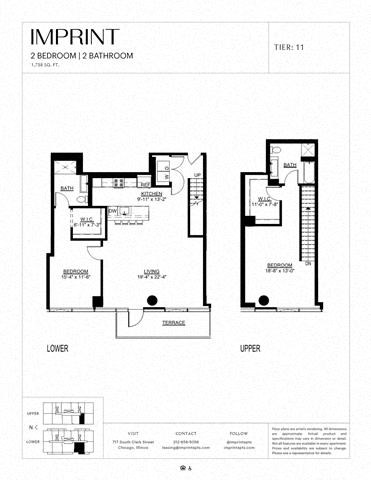 Floor plan for 2 beds, 2 baths, 1738 sqft