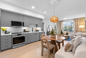 Mountain View apartment for rent - A modern kitchen with a dining table and chairs.