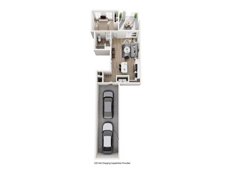 Floor plan for 1 bed, 1 bath, 751 sqft