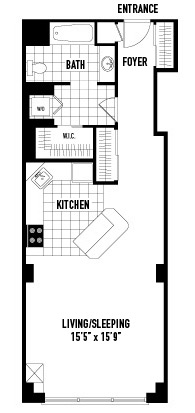 Floor plan for studio, 1 bath, 676 sqft