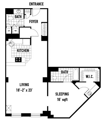 Floor plan for 1 bed, 1 bath, 1004 sqft