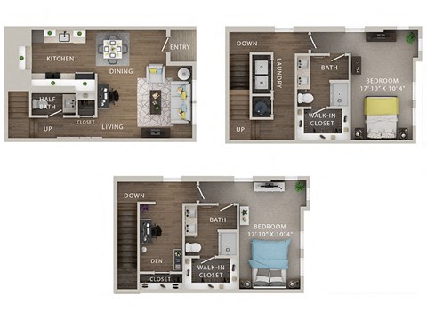 Floor plan for 2 beds, 2.5 baths, 1260 sqft