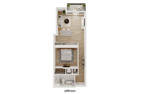 Floor plan for 1 bed, 1 bath, 662 sqft