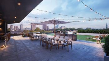 Outdoor lounge seating with hammock, bar and firepit