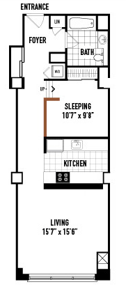 Floor plan for 1 bed, 1 bath, 730 sqft