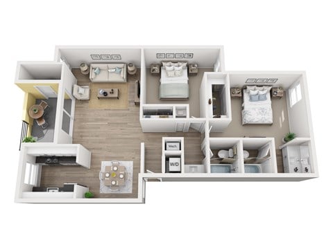 Floor plan for 2 beds, 2 baths, 1005 sqft