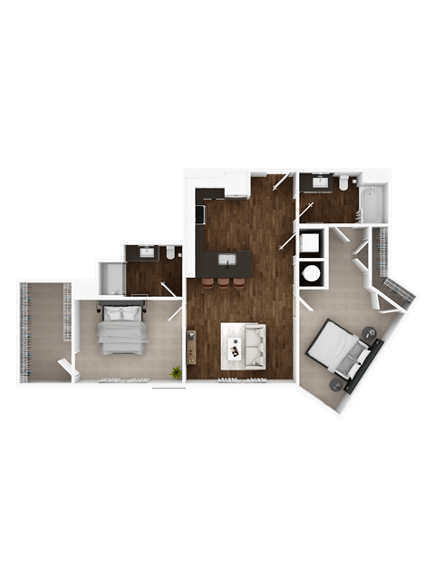 Floor plan for 2 beds, 2 baths, 1028 sqft