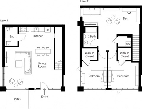 Floor plan for 2 beds, 2 baths, 1483 sqft