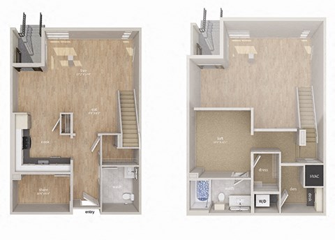 Floor plan for 1 bed, 1.5 baths, 1157 sqft