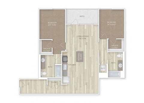 Floor plan for 2 beds, 2 baths, 1244 sqft