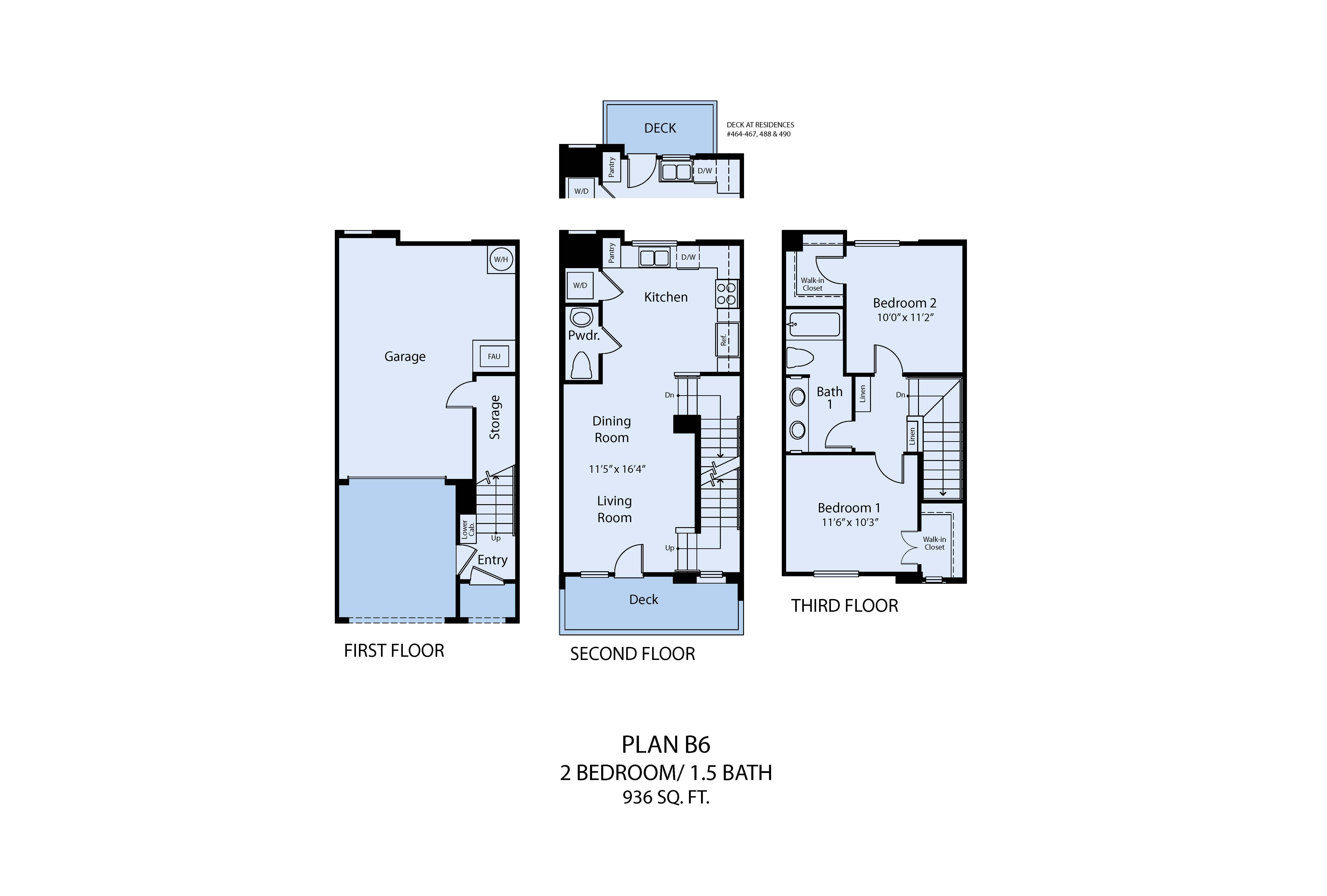 Floor plan for 2 beds, 1 bath, 936 sqft