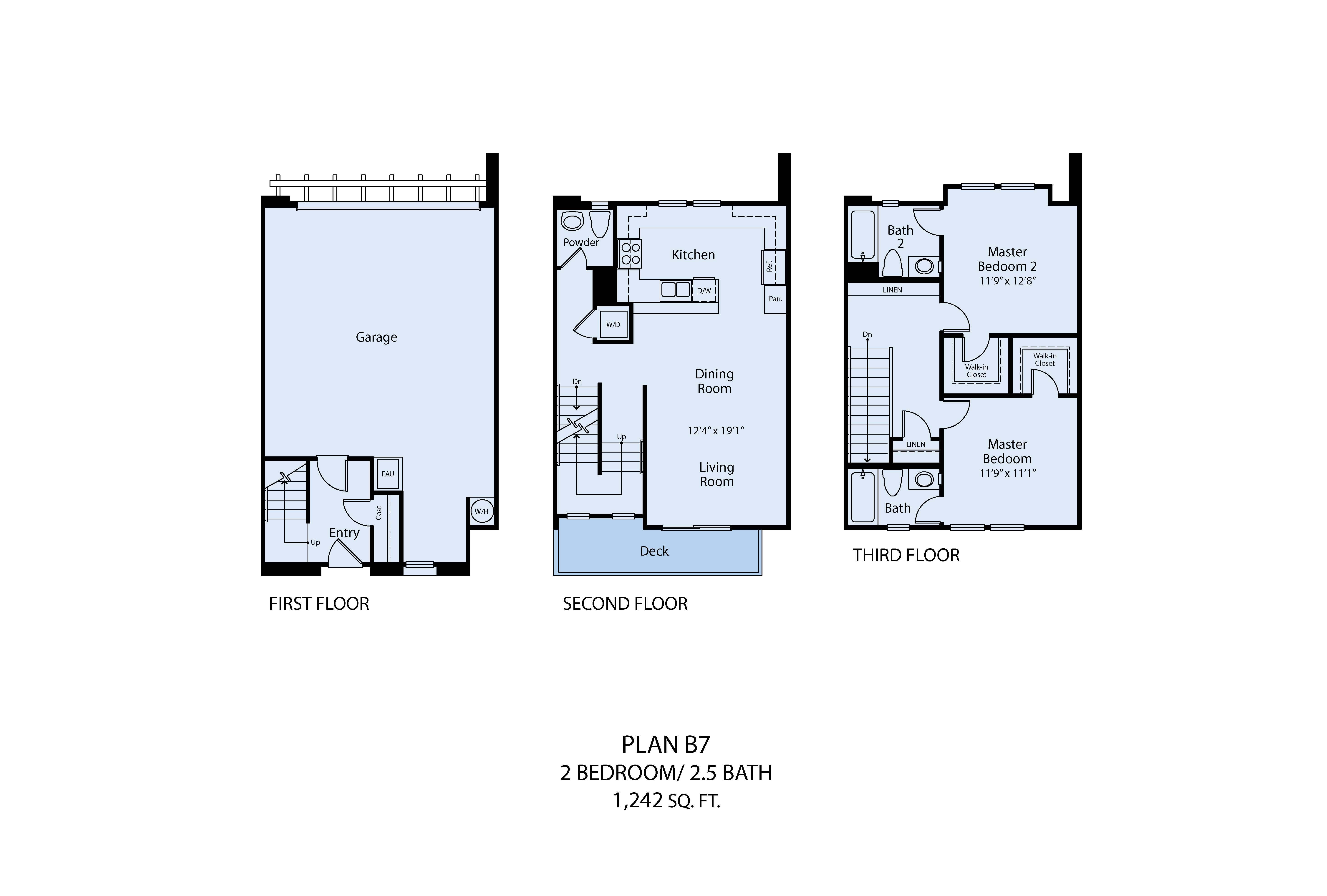 Floor plan for 2 beds, 2 baths, 1340 sqft