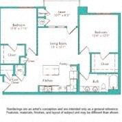 Floor plan for 2 beds, 1 bath, 898 sqft