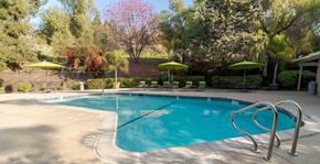 Concord apartment for rent - A swimming pool surrounded by trees and umbrellas.