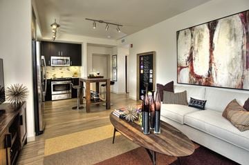 Santa Rosa apartment for rent - A modern living room with a white couch and a coffee table.