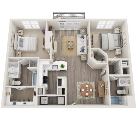 Floor plan for 2 beds, 2 baths, 1150 sqft