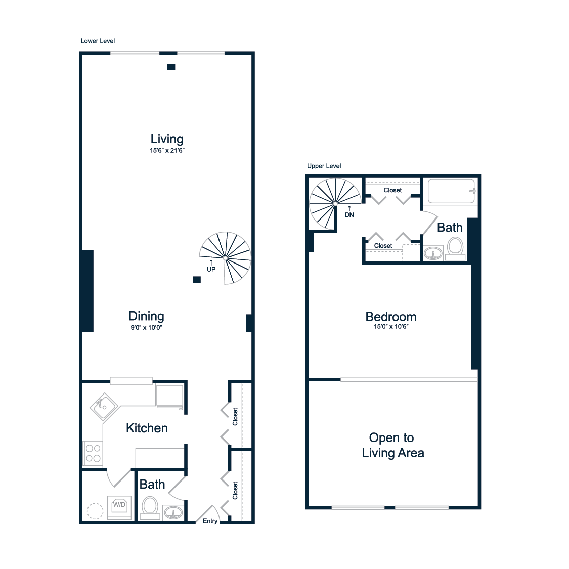 Floor plan for 1 bed, 1 bath, 985 sqft