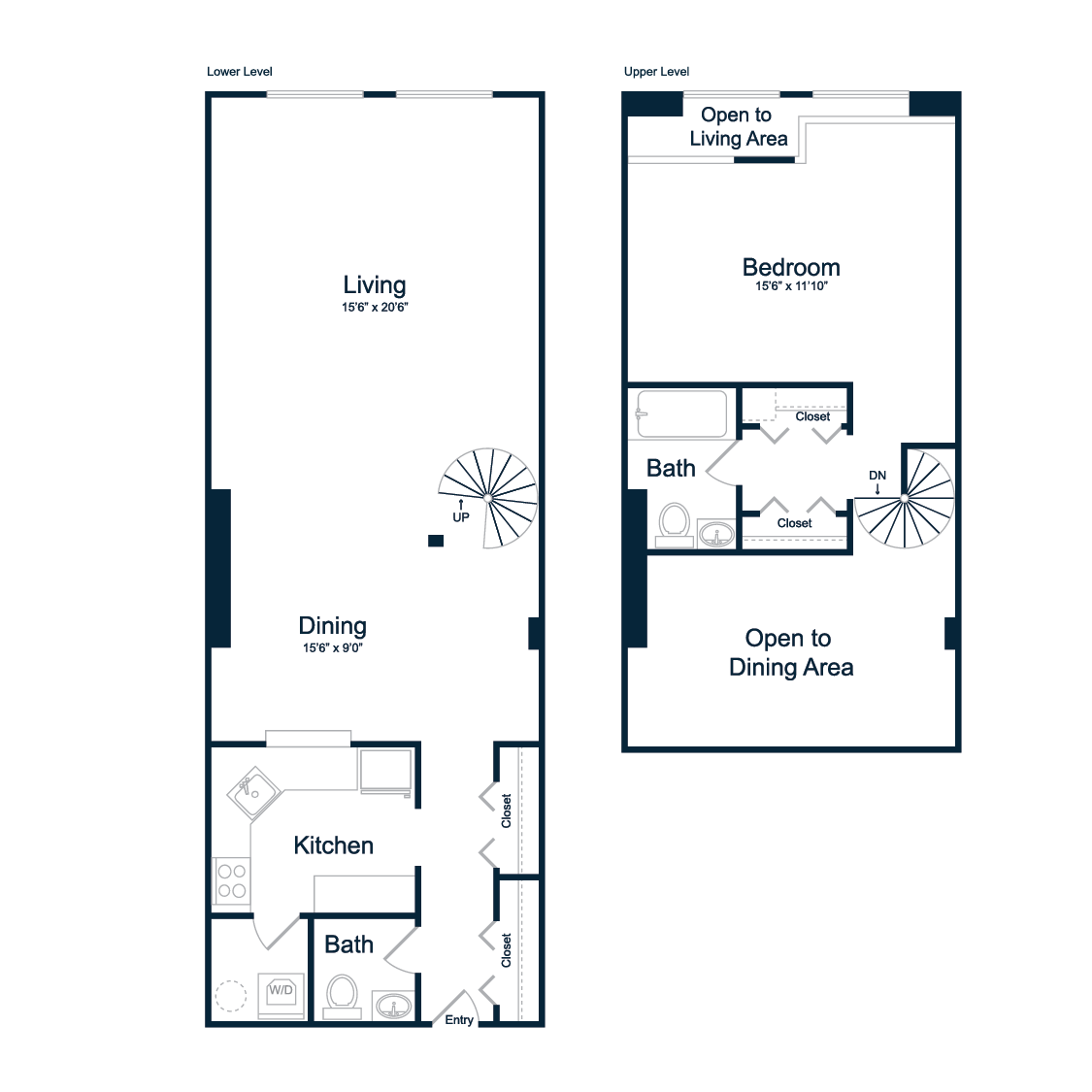 Floor plan for 1 bed, 1.5 baths, 1015 sqft