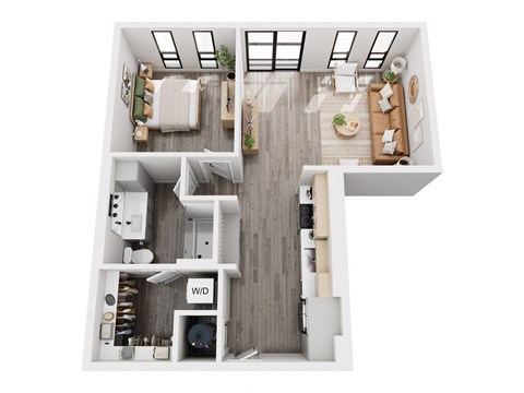 Floor plan for 1 bed, 1 bath, 768 sqft