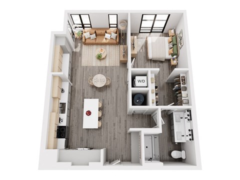 Floor plan for 1 bed, 1 bath, 840 sqft