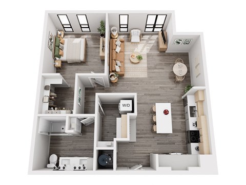 Floor plan for 1 bed, 1 bath, 985 sqft