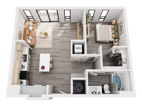 Floor plan for 1 bed, 1 bath, 753 sqft