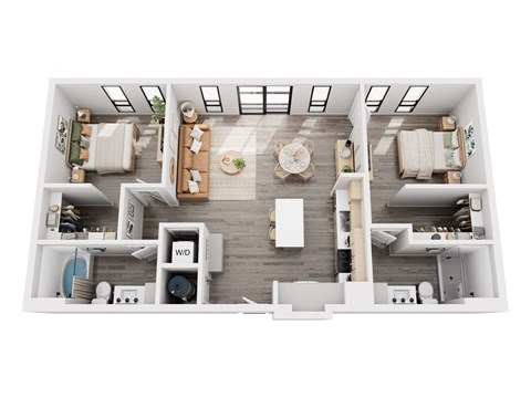 Floor plan for 2 beds, 2 baths, 1046 sqft