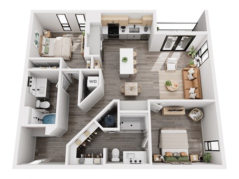 Floor plan for 2 beds, 2 baths, 1081 sqft
