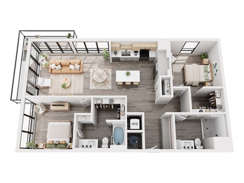 Floor plan for 2 beds, 2 baths, 1206 sqft
