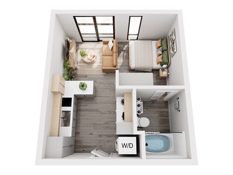 Floor plan for studio, 1 bath, 360 sqft