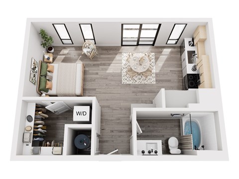Floor plan for studio, 1 bath, 537 sqft