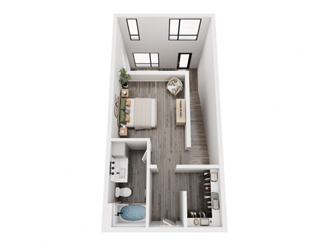 Floor plan for 1 bed, 1.5 baths, 1031 sqft