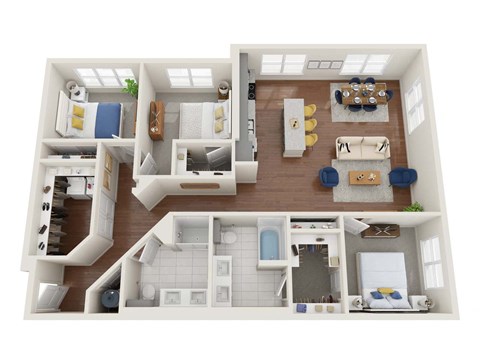 Floor plan for 3 beds, 2 baths, 1425 sqft
